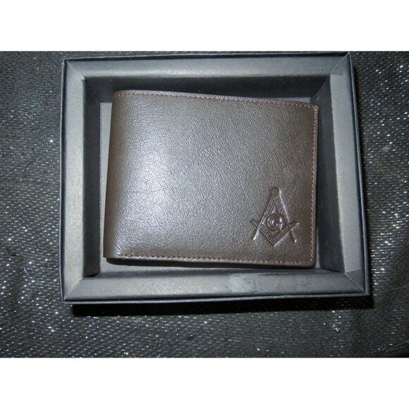 Masonic Other - BOGO Masonic Free Mason Genuine Brown Leather Bi-fold Wallet All seeing eye